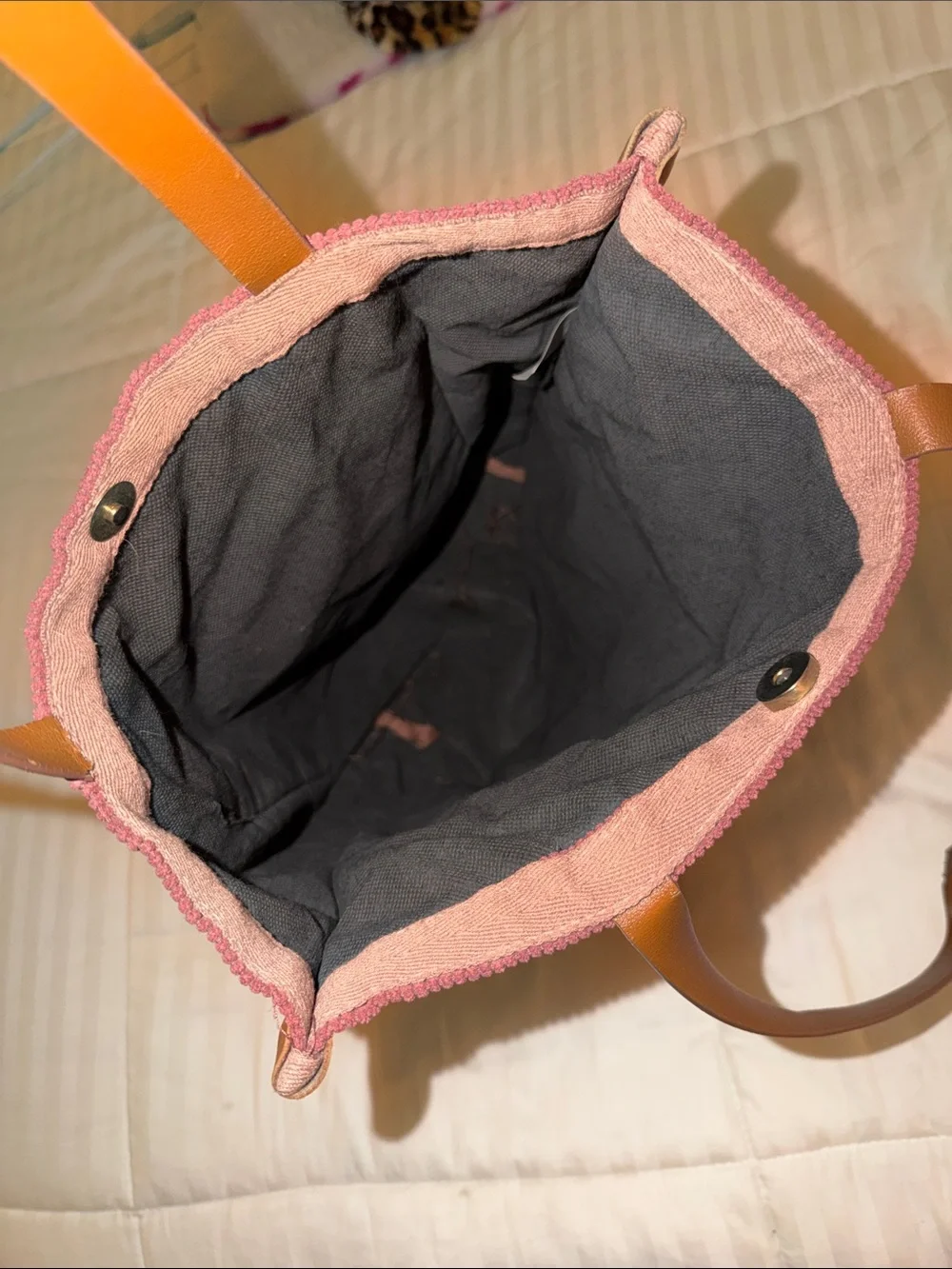 Women’s Casual Corduroy Tote Bag in Dusty Rose with Brown Straps